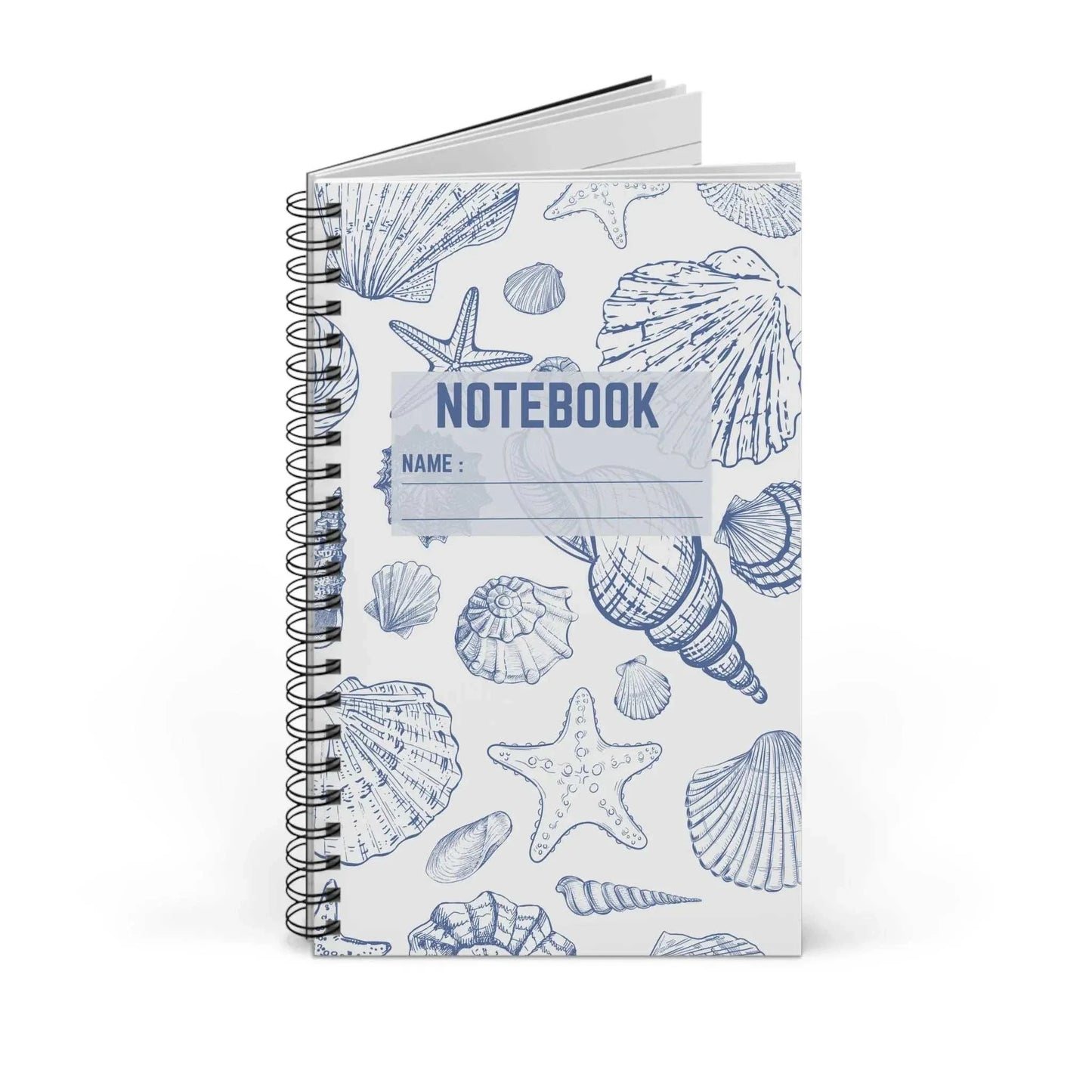Nautical journal spiral notebook with seashell and starfish print for beach lovers