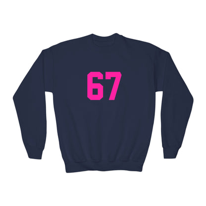Youth Pink Number 67 Crewneck Sweatshirt, Meme Design