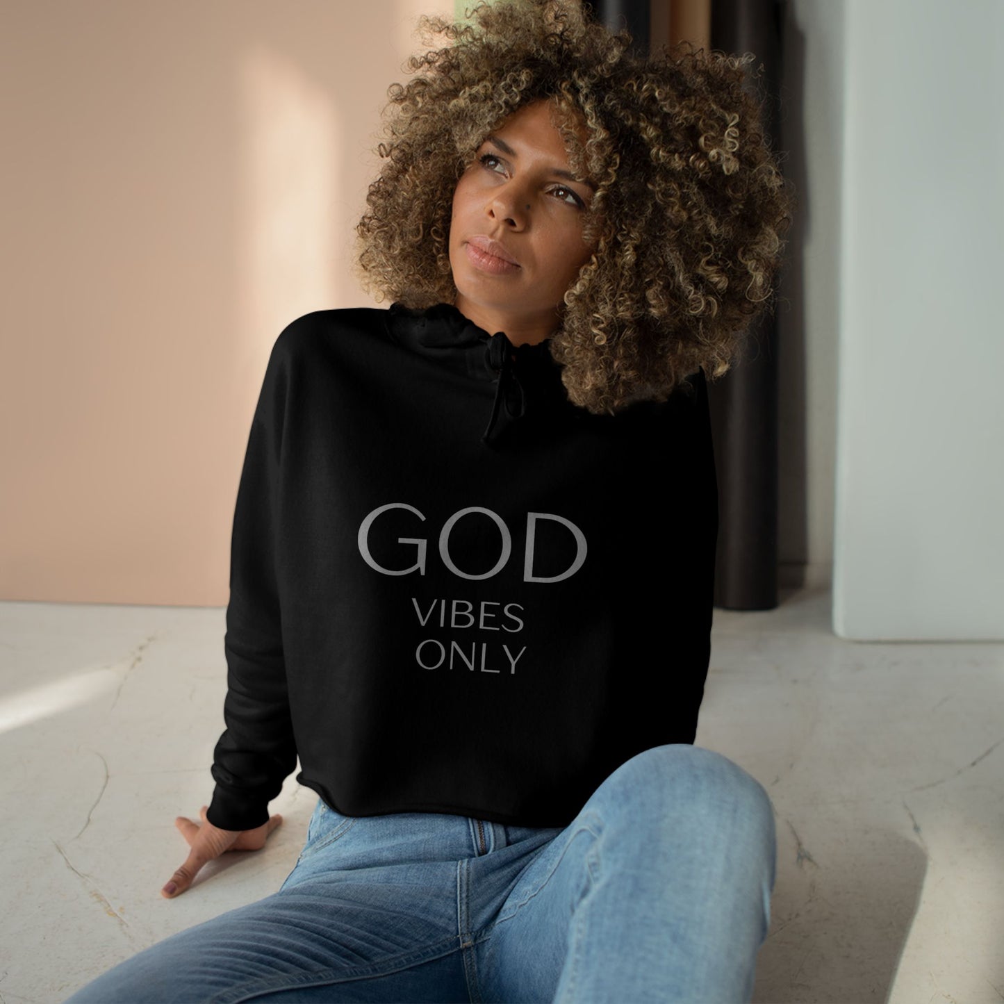 God Vibes Only Crop Hoodie - Inspirational Fashion for Positive Energy