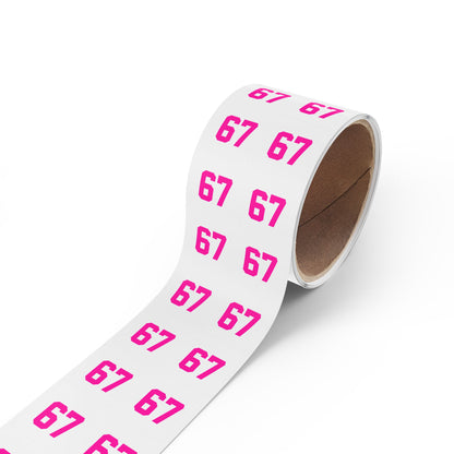 PINK - Number 67 Meme Square Sticker Rolls — Custom Sports Jersey Decal Labels