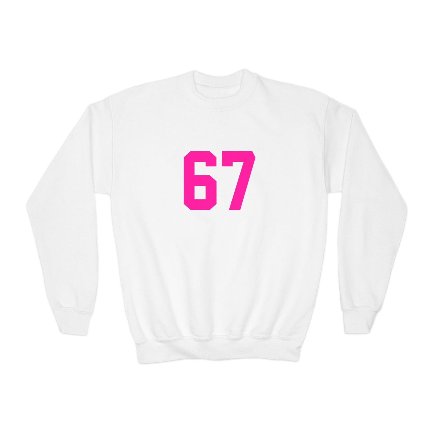 Youth Pink Number 67 Crewneck Sweatshirt, Meme Design