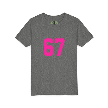 Youth Tee — Bold Pink "67" Number Sports Shirt, meme