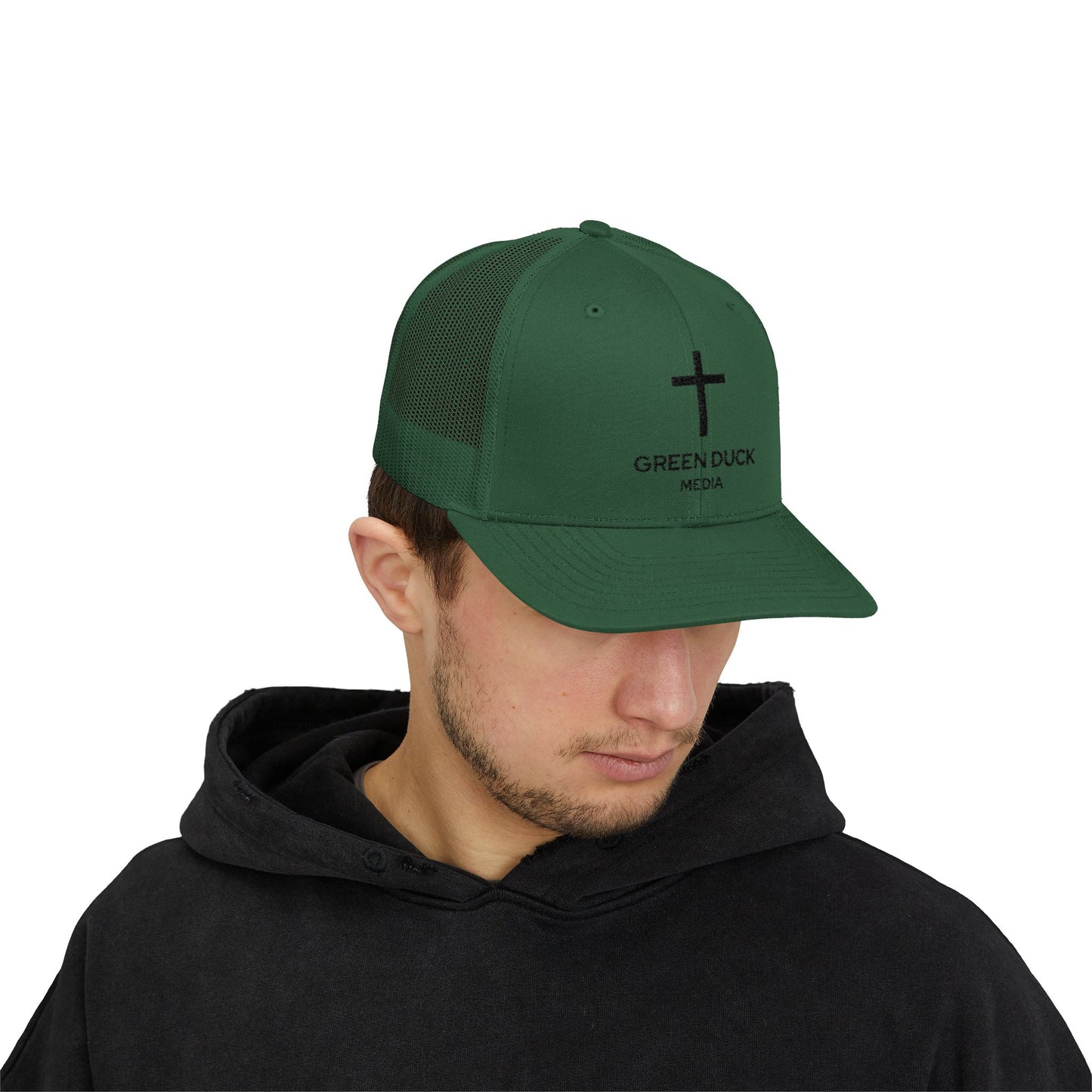 Gorra de camionero con logo de cruz - Colección Fe de Green Duck Media