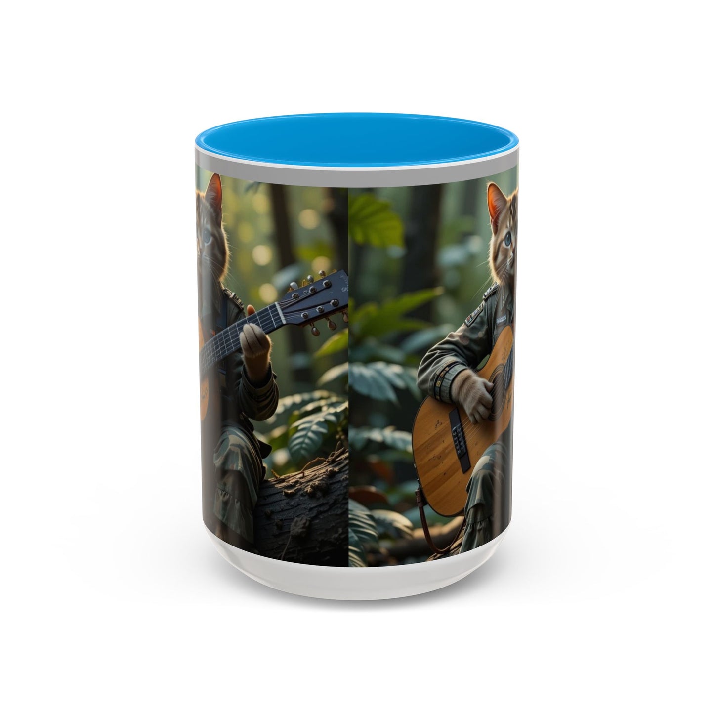 Taza de café con gato tocando la guitarra – Regalo divertido para amantes de la música y los gatos (11 oz y 15 oz)