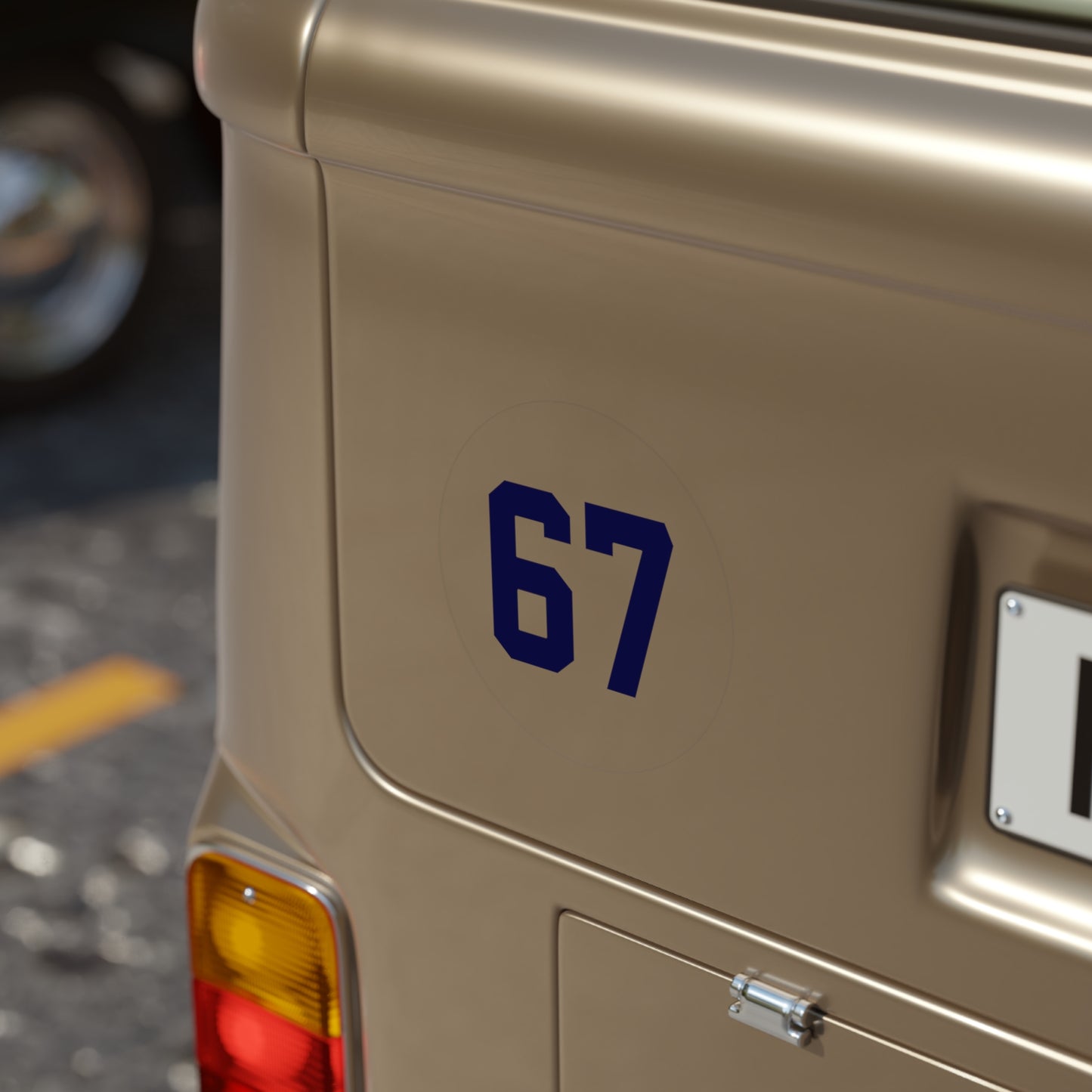 Round Transparent Outdoor Sticker — Navy '67' meme, Number Decal