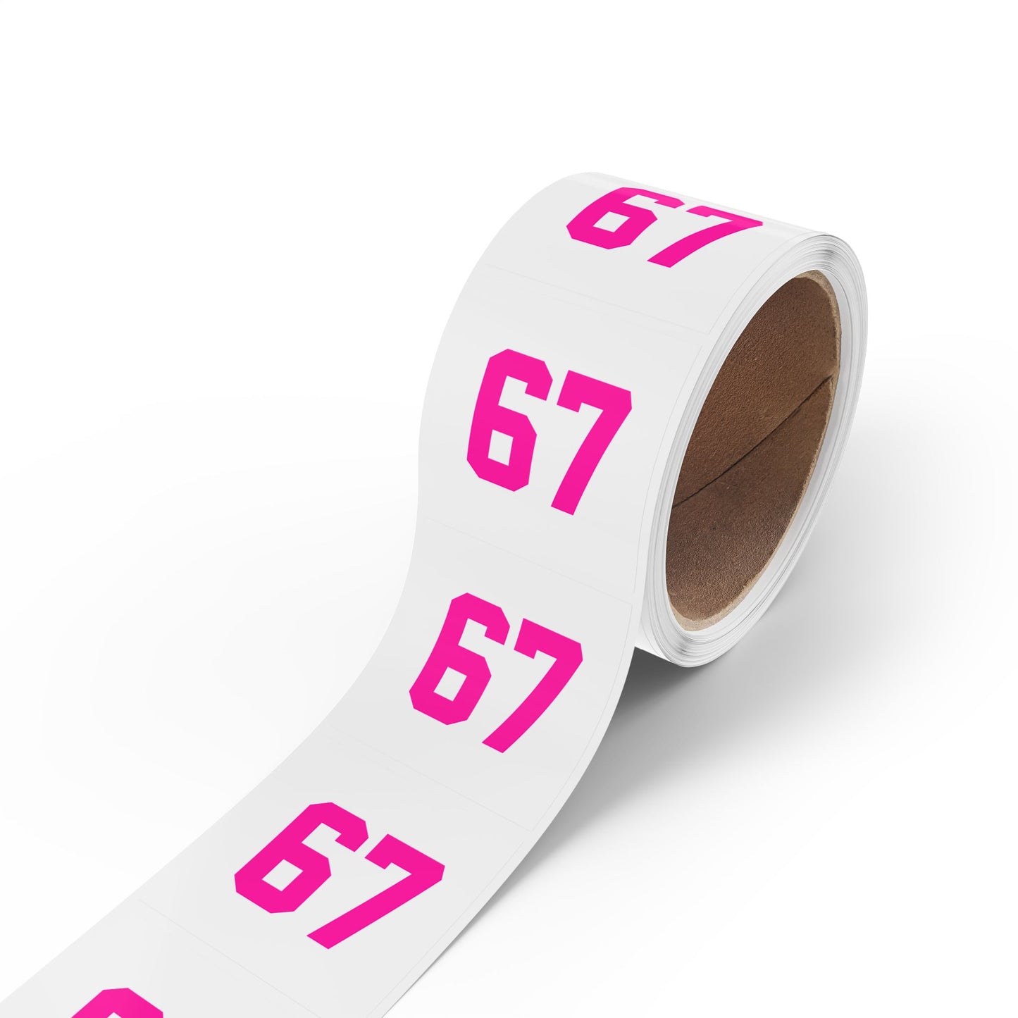 PINK - Number 67 Meme Square Sticker Rolls — Custom Sports Jersey Decal Labels