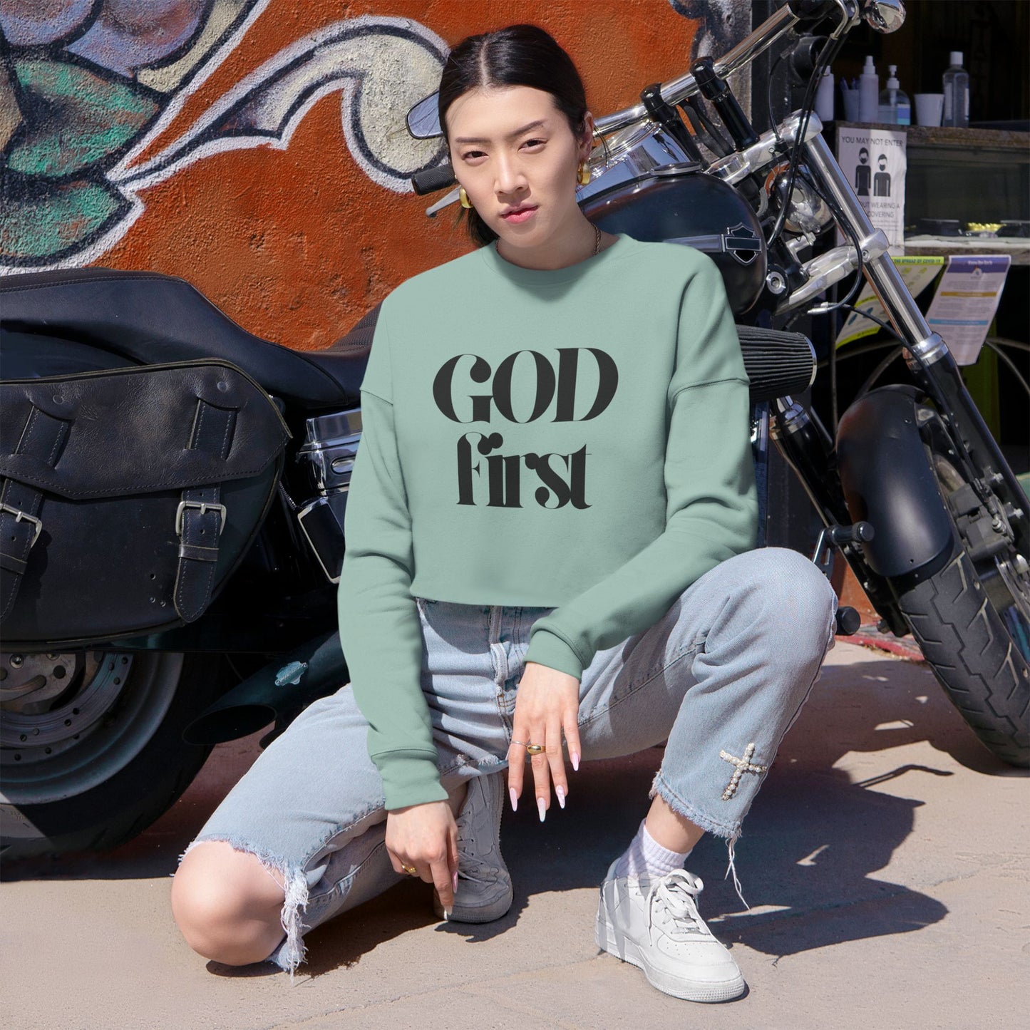 Cropped Sweatshirt - God First - Faith Statement