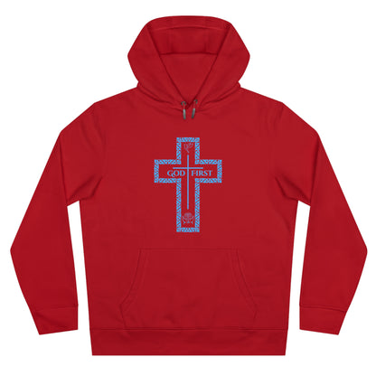 God First Hoodie Sweatshirt with Decorative Cross Design - All Baby Blue Color