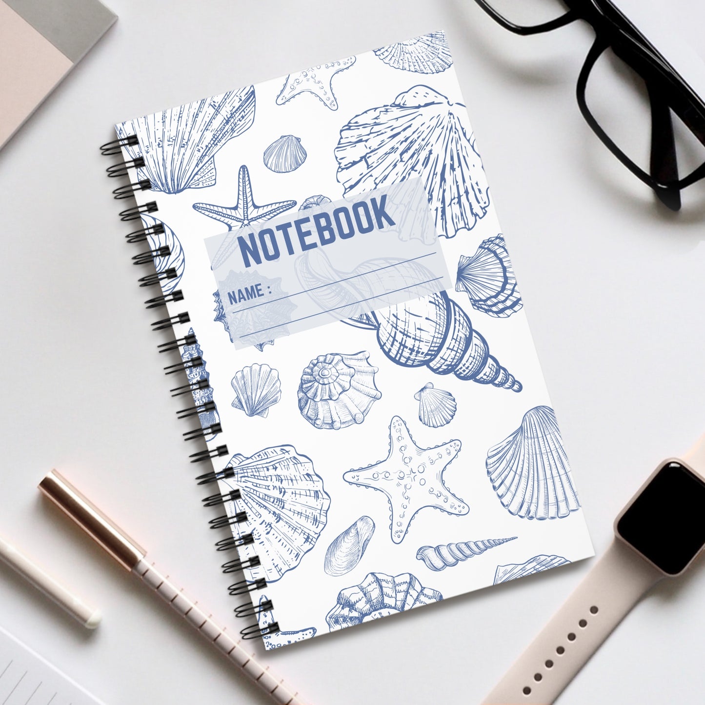 Cuaderno de espiral con diseño de conchas marinas - Diario náutico para amantes de la playa, regalo, decoración oceánica, planificador de viajes, tamaño compacto: 15 x 20 cm