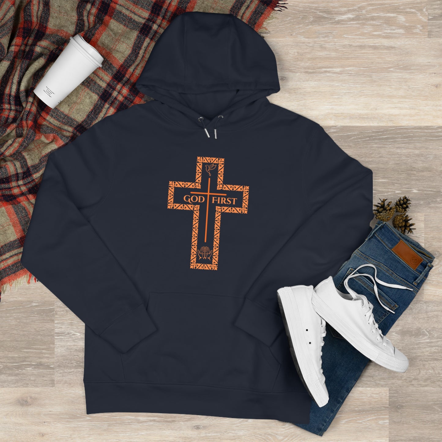 God First King Hoodie Sweatshirt with Decorative Cross Design
