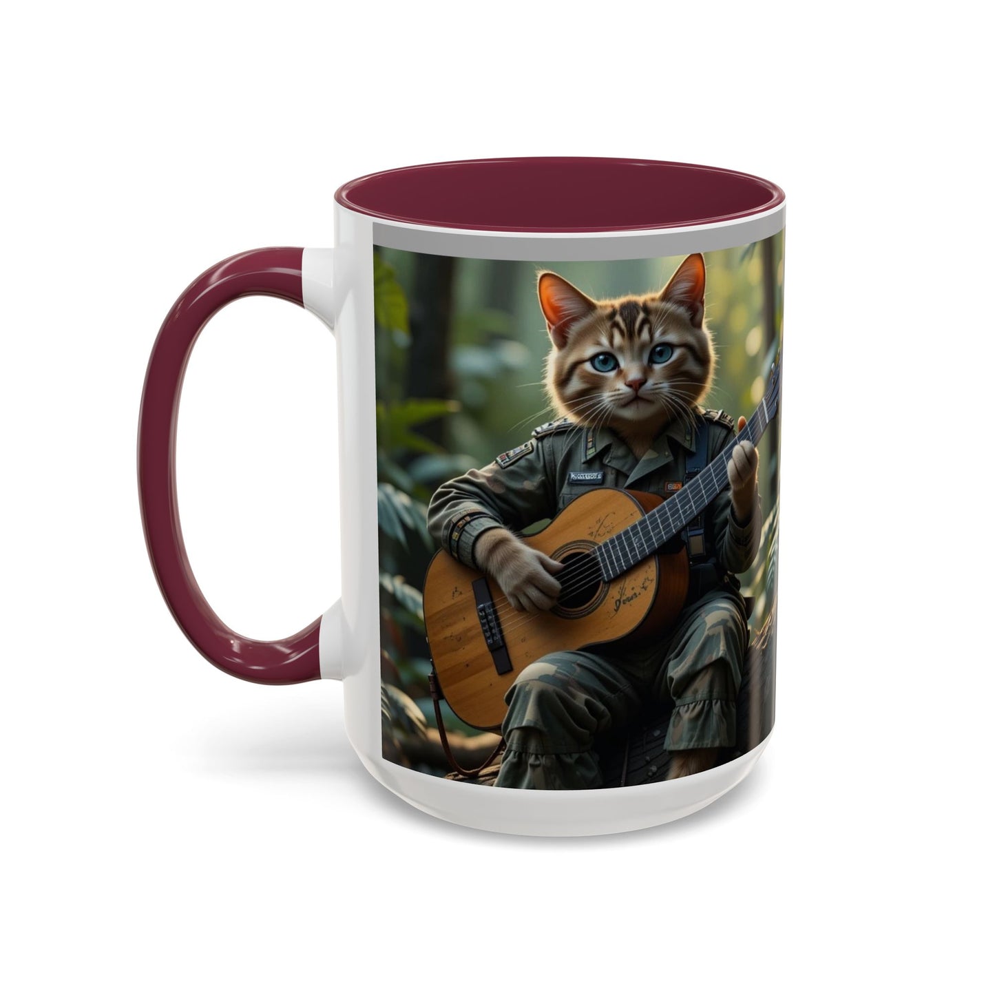 Taza de café con gato tocando la guitarra – Regalo divertido para amantes de la música y los gatos (11 oz y 15 oz)