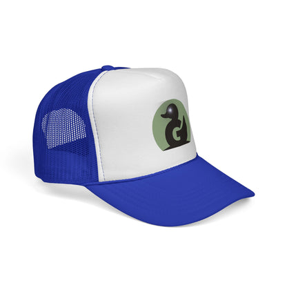 Green Duck Media Trucker Hat - Black & White Logo Cap, with shinny eye