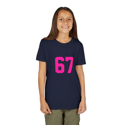 Youth Tee — Bold Pink "67" Number Sports Shirt, meme