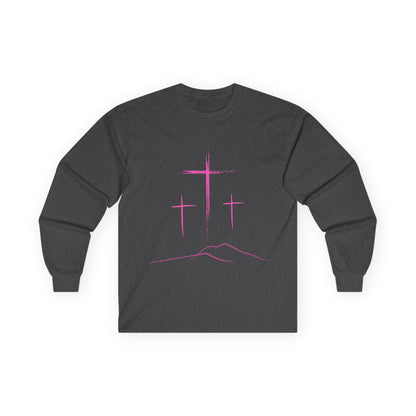 Long Sleeve Tee - Minimal 3 Pink Cross Design