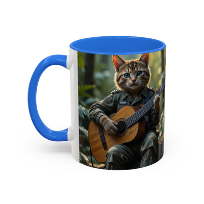Taza de café con gato tocando la guitarra – Regalo divertido para amantes de la música y los gatos (11 oz y 15 oz)