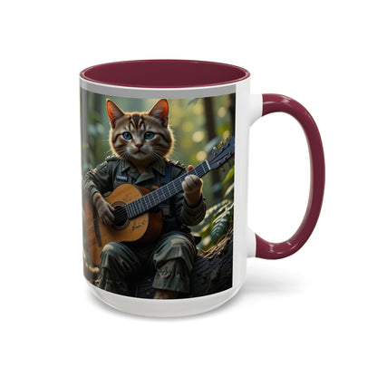 Taza de café con gato tocando la guitarra – Regalo divertido para amantes de la música y los gatos (11 oz y 15 oz)