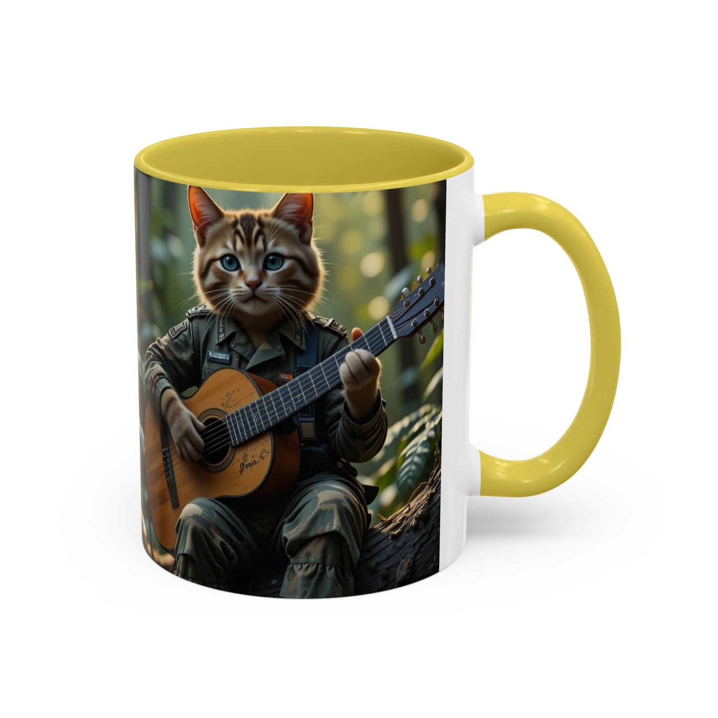 Taza de café con gato tocando la guitarra – Regalo divertido para amantes de la música y los gatos (11 oz y 15 oz)