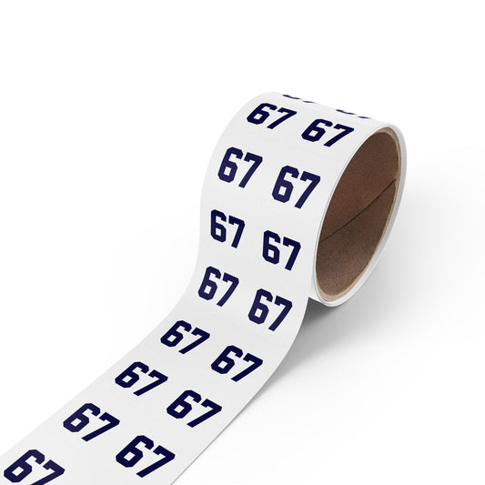 Number 67 Meme Square Sticker Rolls — Custom Sports Jersey Decal Labels
