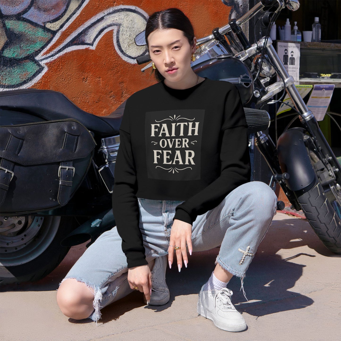 Faith Over Fear Gray Sweatshirt - Christian Crewneck, 3 other color selections