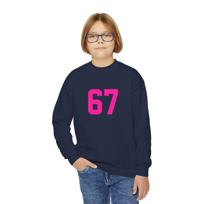 Youth Pink Number 67 Crewneck Sweatshirt, Meme Design