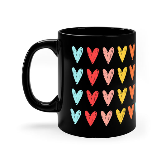 All Hearts Coffee Mug — 11oz Black Ceramic Coffee Cup