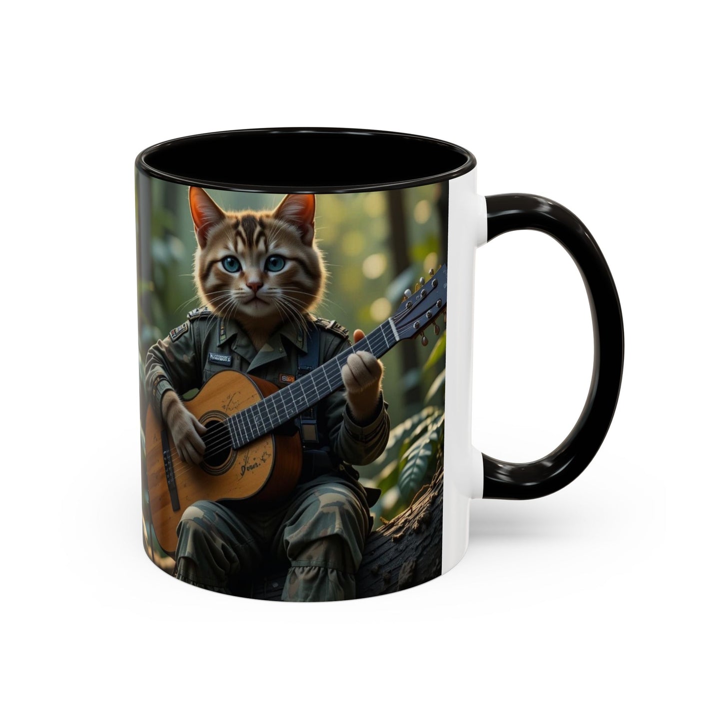 Taza de café con gato tocando la guitarra – Regalo divertido para amantes de la música y los gatos (11 oz y 15 oz)