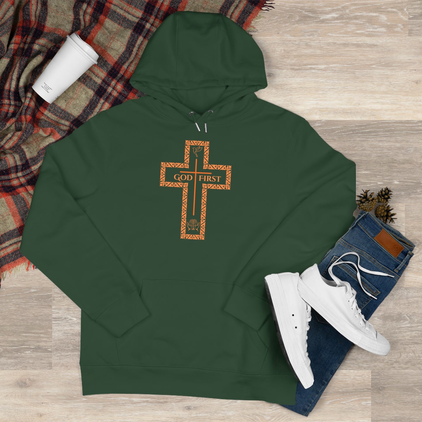 God First King Hoodie Sweatshirt with Decorative Cross Design