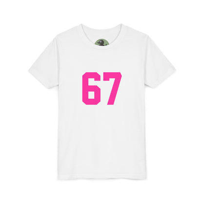 Youth Tee — Bold Pink "67" Number Sports Shirt, meme