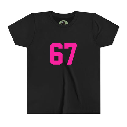 Youth Tee — Bold Pink "67" Number Sports Shirt, meme