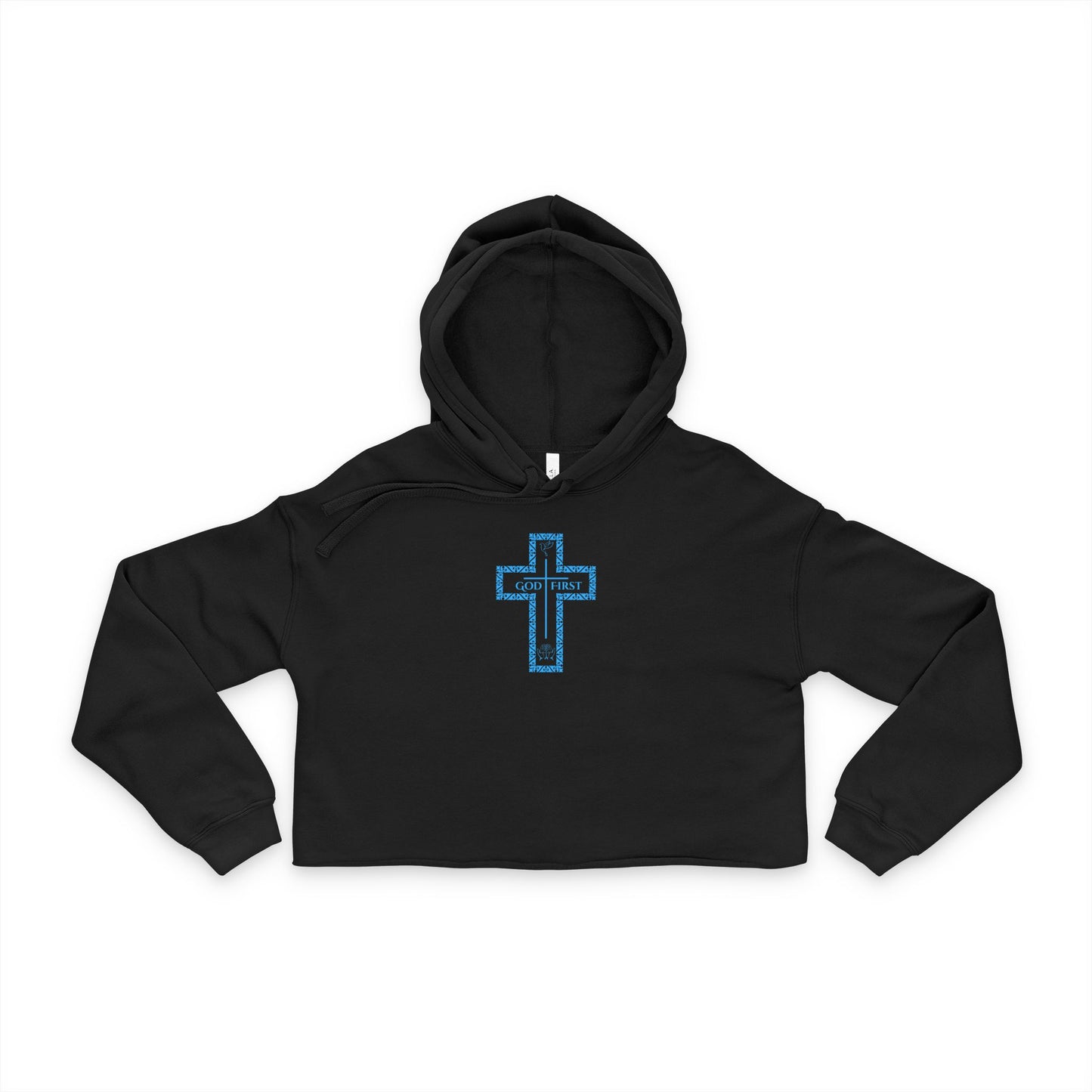 Cropped Hoodie - God First Cross Design (color - all baby blue)