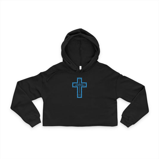 Cropped Hoodie - God First Cross Design (color - all baby blue)