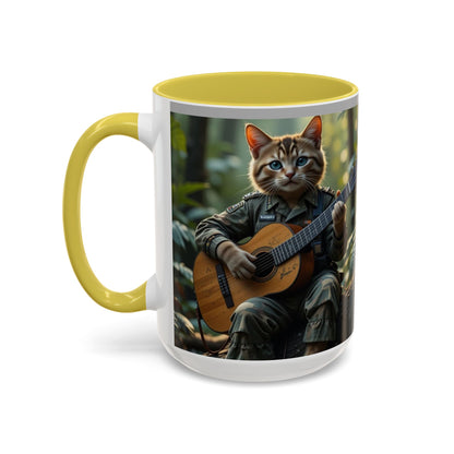 Taza de café con gato tocando la guitarra – Regalo divertido para amantes de la música y los gatos (11 oz y 15 oz)
