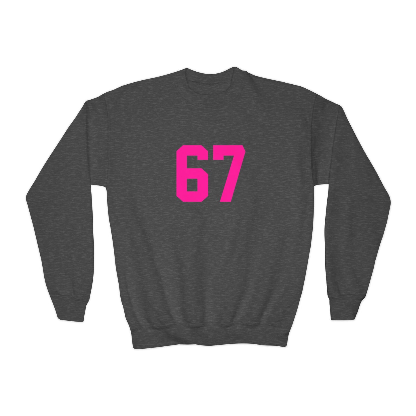 Youth Pink Number 67 Crewneck Sweatshirt, Meme Design