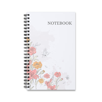 Libreta espiral floral - Diseño elegante tipo boceto, perfecta para escribir un diario, planificar, regalar o para la vuelta al cole. Tamaño compacto de 15 x 20 cm.