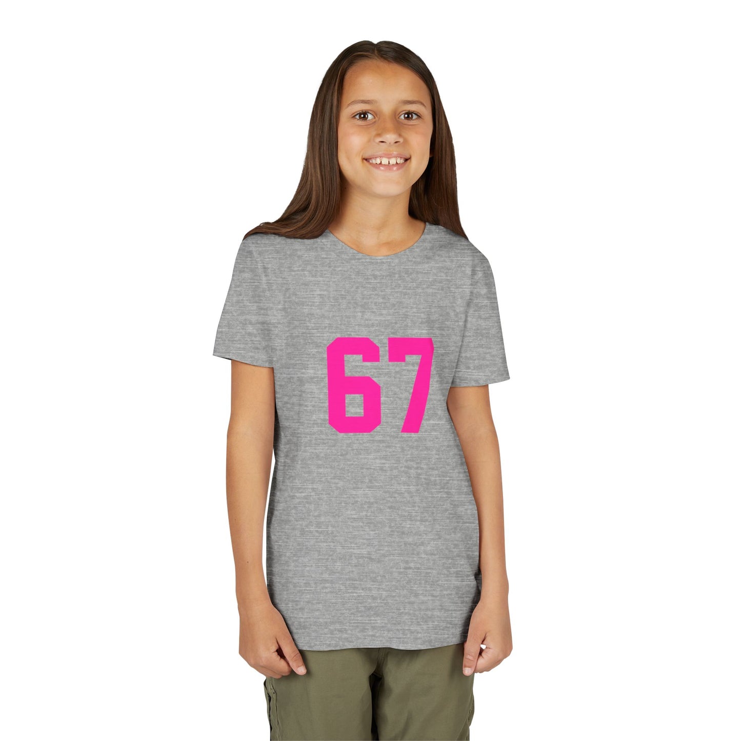 Youth Tee — Bold Pink "67" Number Sports Shirt, meme
