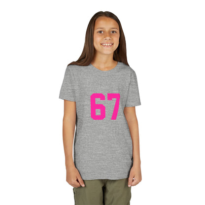 Youth Tee — Bold Pink "67" Number Sports Shirt, meme