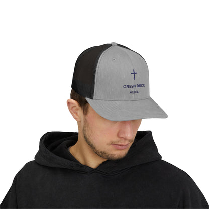 Cross Logo Trucker Hat - Green Duck Media Faith Collection
