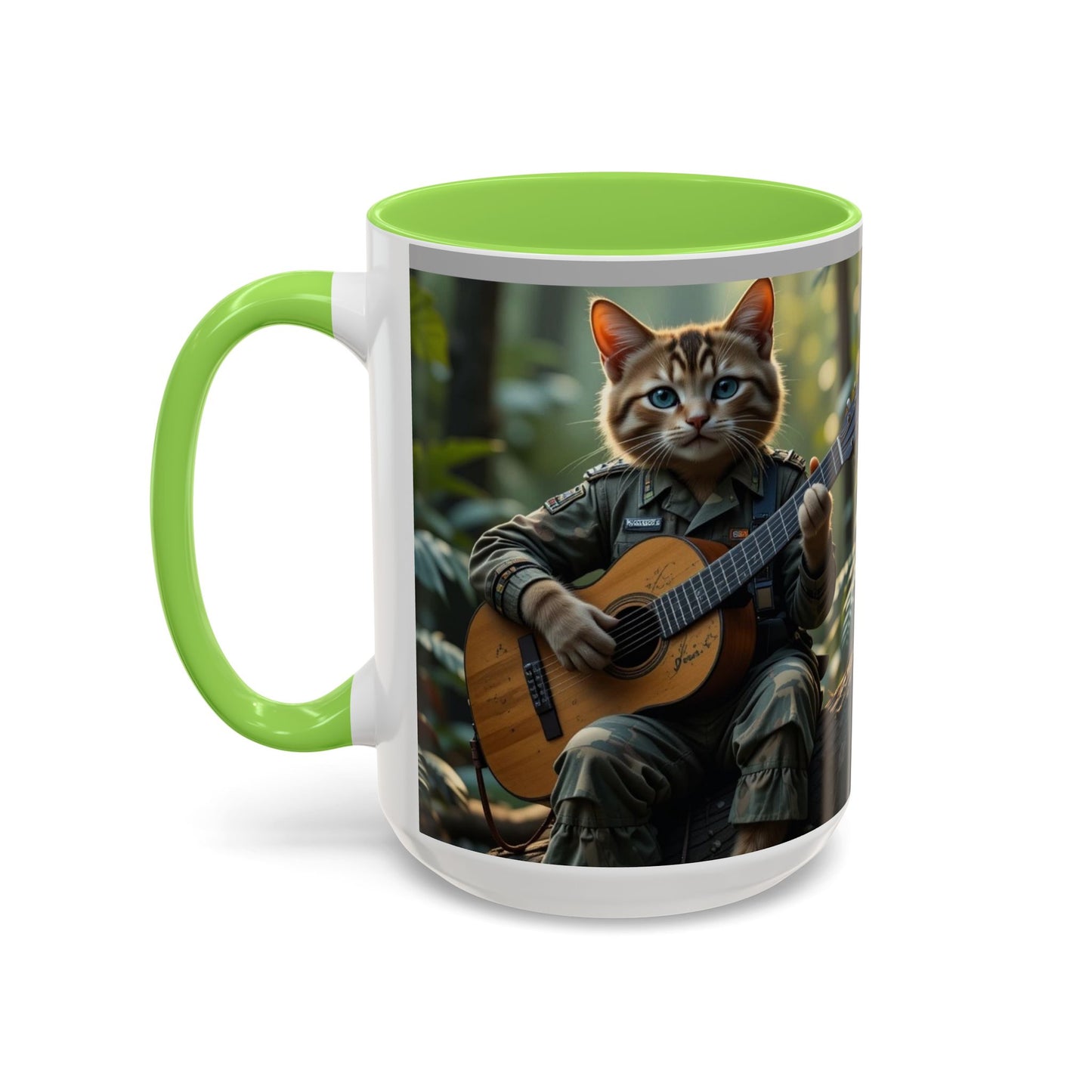 Taza de café con gato tocando la guitarra – Regalo divertido para amantes de la música y los gatos (11 oz y 15 oz)