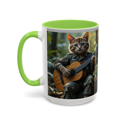 Taza de café con gato tocando la guitarra – Regalo divertido para amantes de la música y los gatos (11 oz y 15 oz)