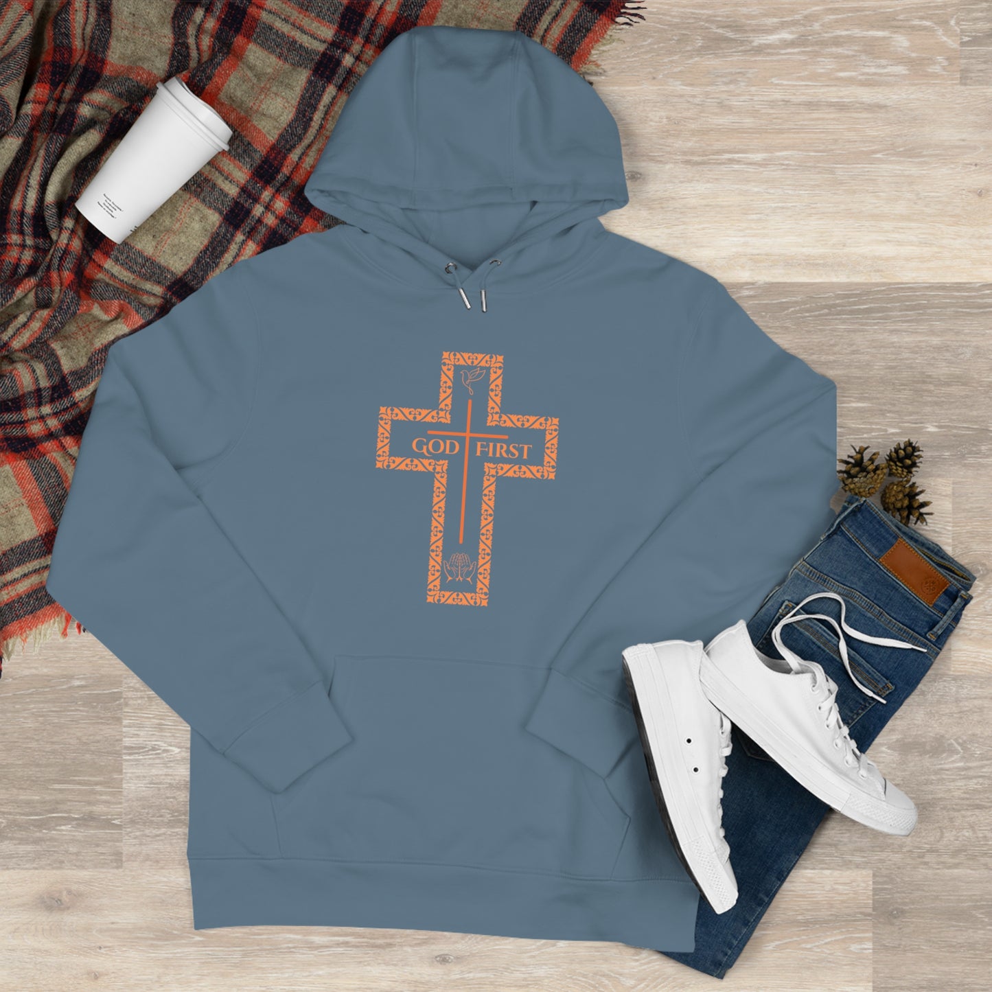 God First King Hoodie Sweatshirt with Decorative Cross Design
