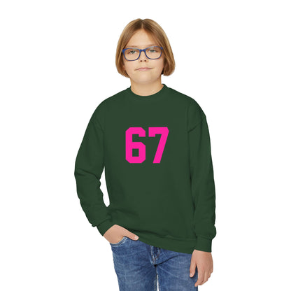 Youth Pink Number 67 Crewneck Sweatshirt, Meme Design