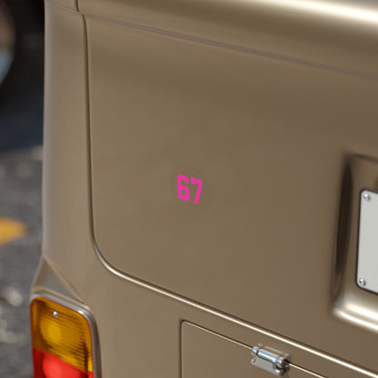 Round Transparent Outdoor Sticker — PINK '67' meme, Number Decal