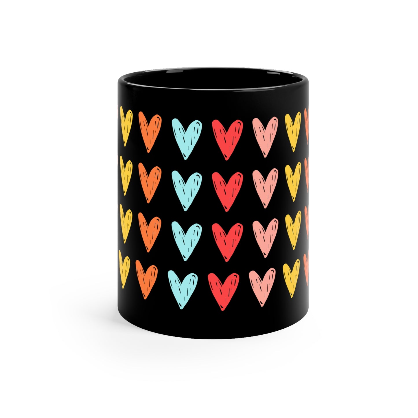 All Hearts Coffee Mug — 11oz Black Ceramic Coffee Cup