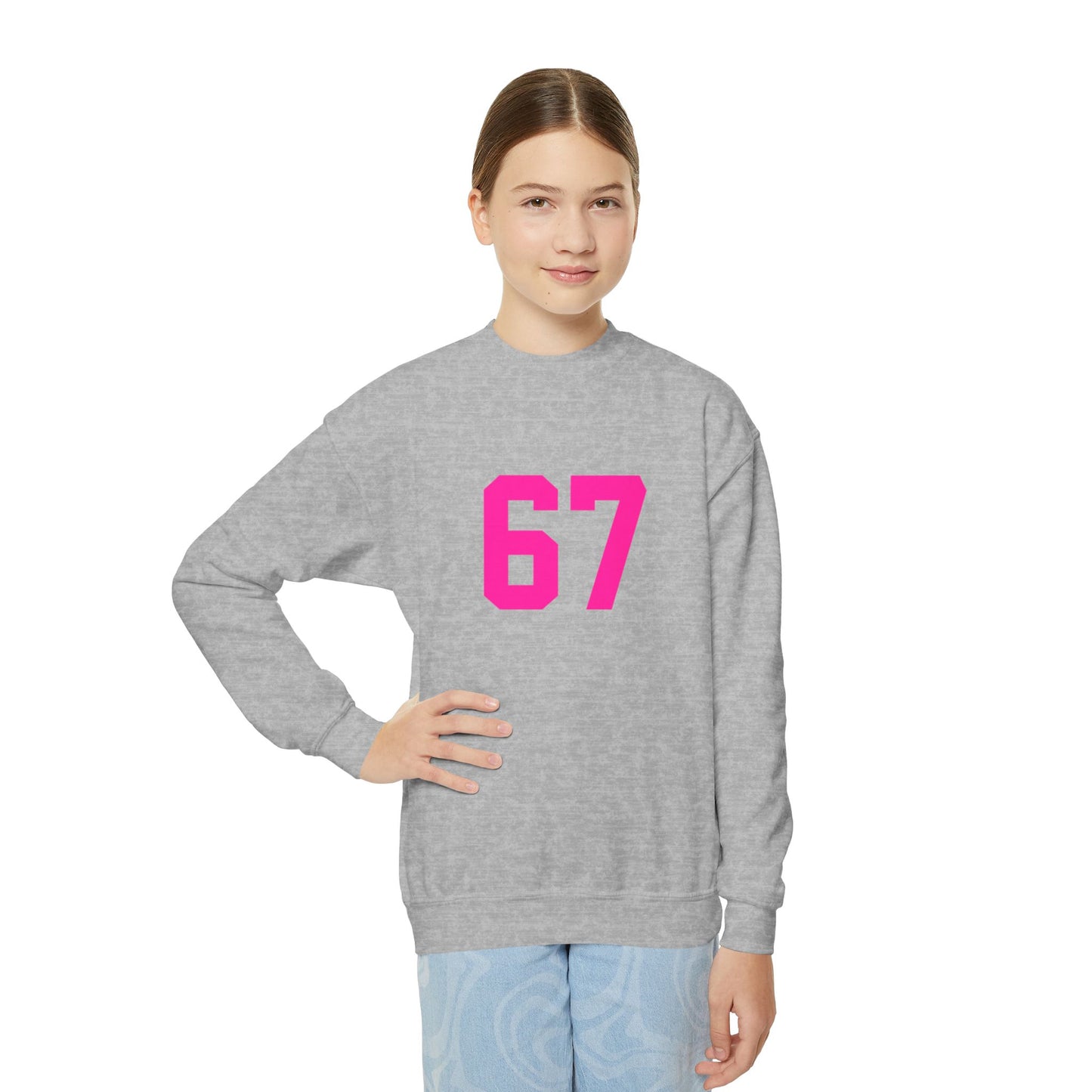 Youth Pink Number 67 Crewneck Sweatshirt, Meme Design