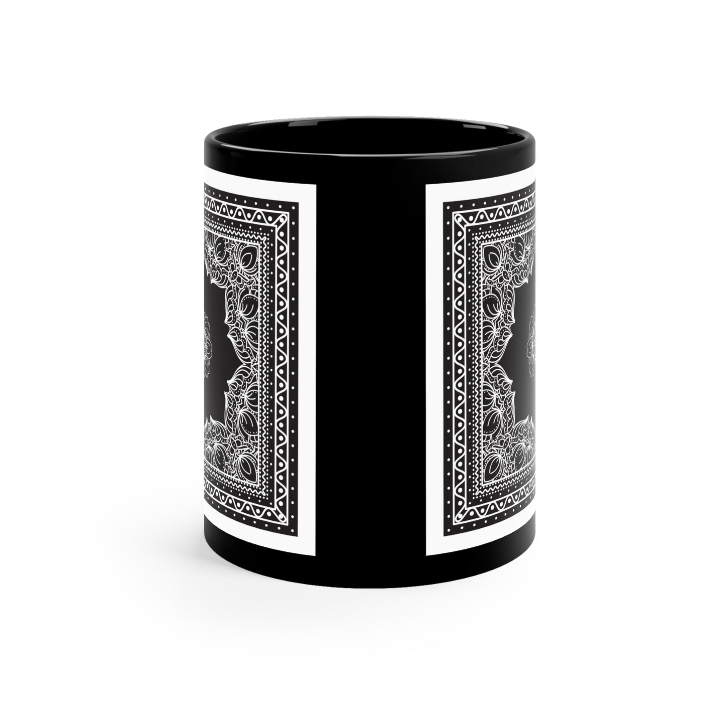 Taza de café con pañuelo estampado cachemir negro – Estilo campestre y occidental
