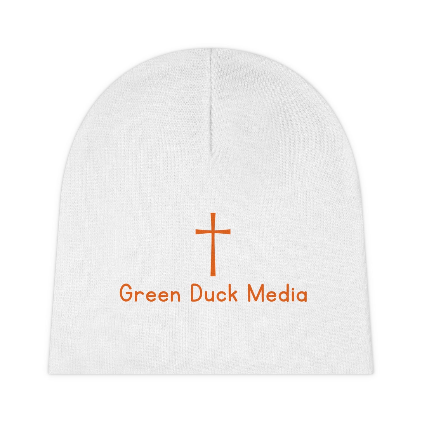 Gorro blanco y naranja con logo de cruz - Colección Fe de Green Duck Media