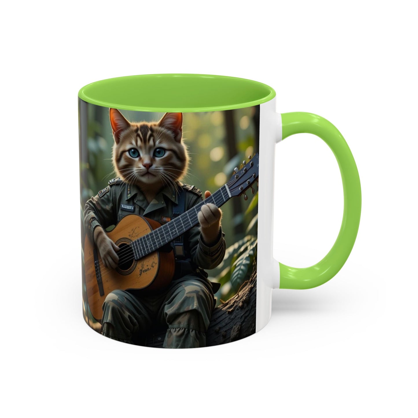 Taza de café con gato tocando la guitarra – Regalo divertido para amantes de la música y los gatos (11 oz y 15 oz)