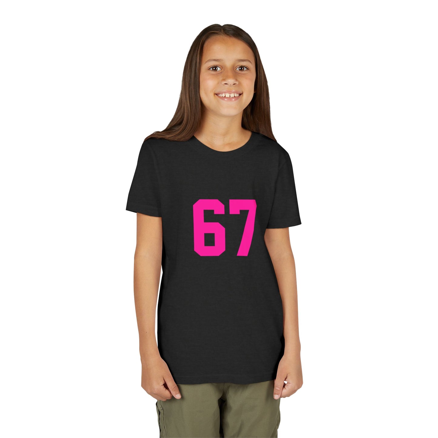 Youth Tee — Bold Pink "67" Number Sports Shirt, meme