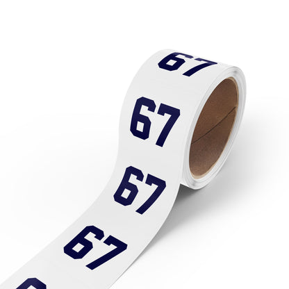 Number 67 Meme Square Sticker Rolls — Custom Sports Jersey Decal Labels