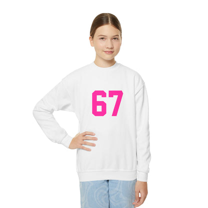 Youth Pink Number 67 Crewneck Sweatshirt, Meme Design